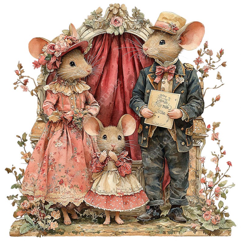 Father Mouse PNG + JPEG Vintage Mouse Family Clipart Bundle Victorian Mouse Clipart ...