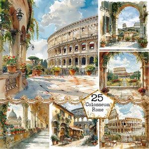 JPG Shabby Chic Colosseum Clipart bundel JPEG Italië Clipart commercieel gebruik reizen Instant Download papier ambachten ongewenste dagboek Scrapbooking