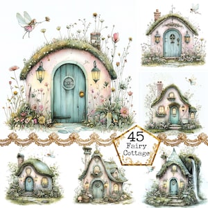 JPEG aquarel sprookjeshuis clipart bundel boshuis bos huisje clipart instant download papier ambachten ongewenste dagboek scrapbooking