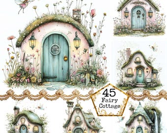 JPEG Watercolor Fairy House Clipart Bundle Forest House Forest Cottage Clipart Instant Download Paper Crafts Junk Journal Scrapbooking