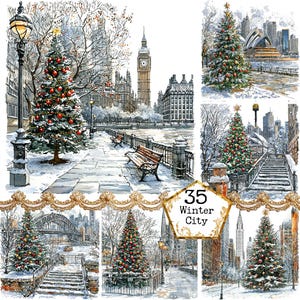JPEG Christmas City Graphics Christmas Graphics Festive Town Winter Town Clipart Instant Download Paper Crafts Junk Journal Scrapbooking