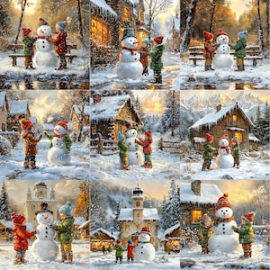 JPEG Snowman and Kids Scrapbook Images Winter Graphics Festive Printable Cottagecore Instant Download Paper Crafts Junk Journal Scrapbooking image 5