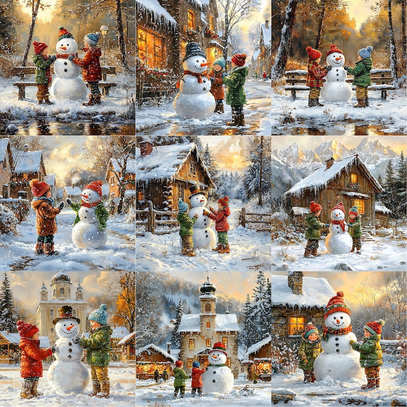 JPEG Snowman and Kids Scrapbook Images Winter Graphics Festive Printable Cottagecore Instant Download Paper Crafts Junk Journal Scrapbooking image 5