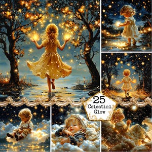 JPEG 月の上の小さな子供のイラスト 水彩画 ファンタジー 眠っている子供 即時ダウンロード ペーパークラフト ジャンクジャーナル スクラップブッキング