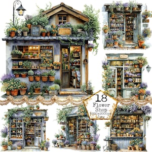 Aquarelle JPEG, devantures de magasins de fleurs