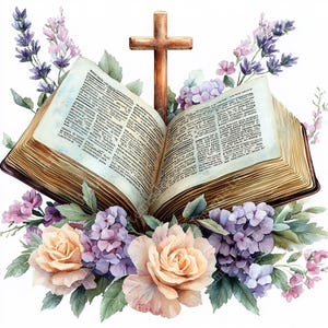 JPEG Watercolor Bible and Cross Clipart Bundle Christian Clipart