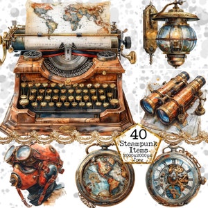 Pacchetto Clipart Elementi Steampunk Steampunk PNG Sfondo Trasparente PNG Planner Download Istantaneo Artigianato di Carta Diario di Ritagli Scrapbooking