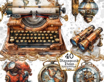 Steampunk Elements Clipart Bundle Steampunk PNG Transparent Background PNG Planner Instant Download Paper Crafts Junk Journal Scrapbooking