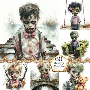 JPEG Watercolor Zombie Clipart Bundle Zombie Apocalypse Skeletons Clipart Gothic Instant Download Paper Crafts Junk Journal Scrapbooking
