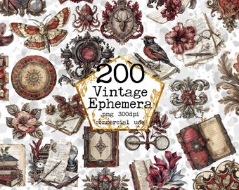 PNG BIG Vintage ephemera Clipart bundel monochromatisch Clipart lithografie Clipart Instant Download papier ambachten ongewenste dagboek Scrapbooking