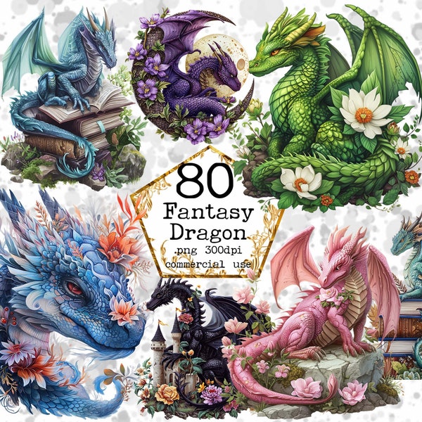 BIG BUND Dragons Watercolor Clipart, Fantasy Dragons PNG, Magical Fairytale  Instant Download Paper Crafts Junk Journal Scrapbooking