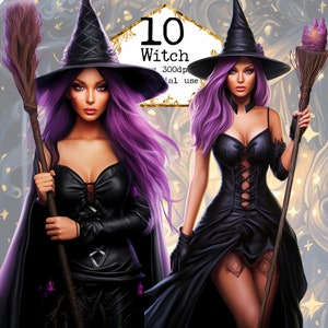 Pacchetto di clipart strega e scopa Pacchetto di clipart di Halloween Clipart Wicca per uso commerciale Download immediato Artigianato di carta Junk Journal Scrapbooking