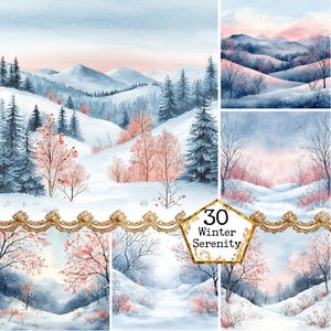 JPEG aquarel grillige winter heuvels graphics winter bos winterlandschap weergave Instant Download papier ambachten ongewenste dagboek scrapbooking