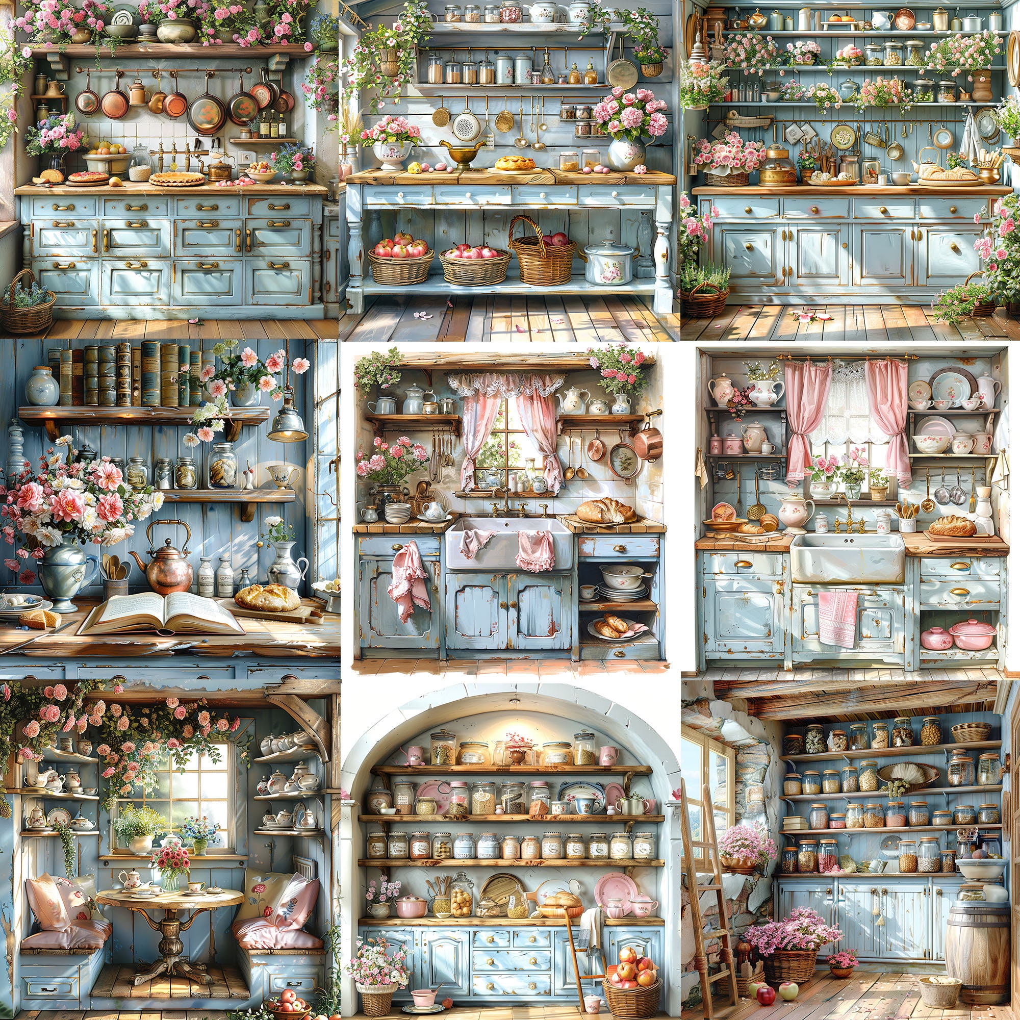 JPEG Shabby Chic Rustic Blue Kitchen Clipart Bundle High Quality ...