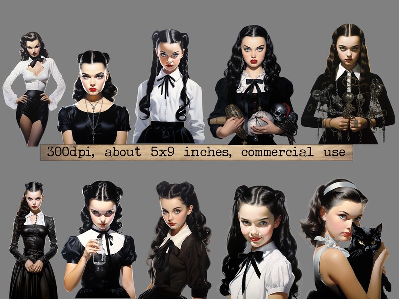 Goth Girl Clipart Bundle, Transparent PNG, Gothic Fashion Girl, Skulls, Potions, Wiccan PNG Scrapbook Junk Journal Paper Crafts Scrapbooking image 3