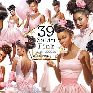 Filles afro roses PNG, Clipart mode fille PNG fabrication de cartes numériques Scrapbooking Journal indésirable Artisanat en papier, usage Commercial