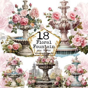 PNG Watercolor Fountains Clipart Bundle Park Fountain PNG Commercial Use Instant Download Paper Crafts Junk Journal Scrapbooking