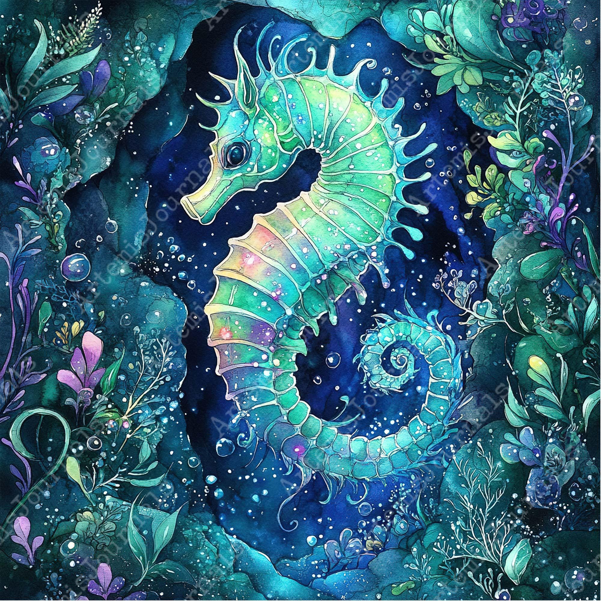 JPEG 水彩画 タツノオトシゴ グラフィック 水中イラスト サンゴ礁 海藻