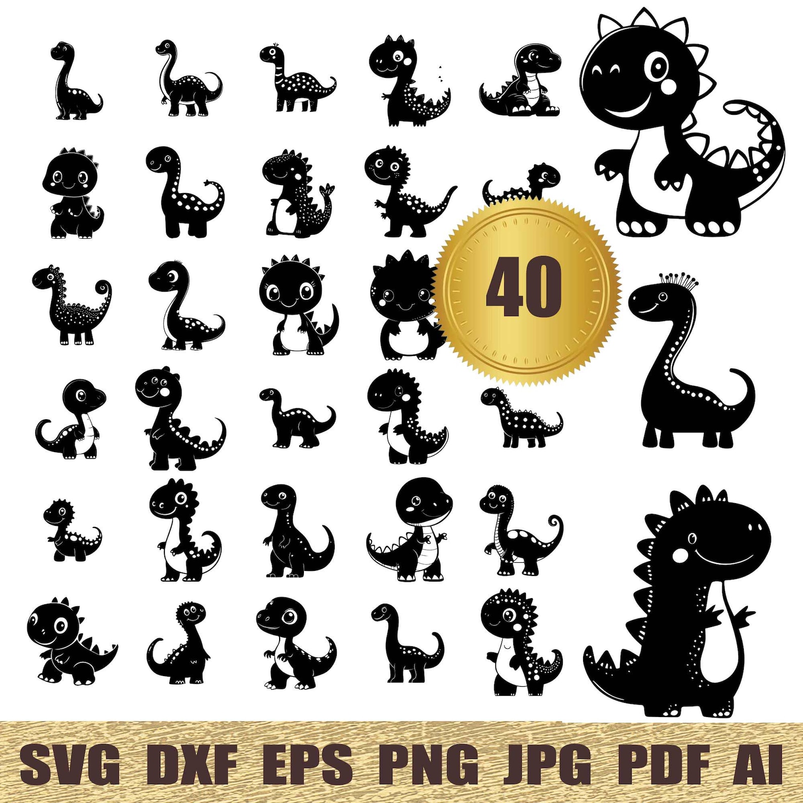 40 Cute Dinosaur SVG Bundle Wall Art Vector Files Laser Cut File Shapes ...