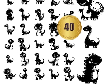 40 Cute Dinosaur SVG bundle wall art Vector files laser cut file shapes Ai, Eps, Pdf, PNG, Jpeg, Dxf instant download digital file dino svg