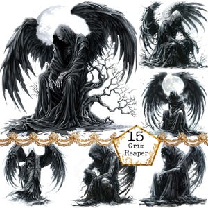 JPEG Grimm Reaper Clipart Bundle Gruselige Clipart Halloween Clipart Kommerzielle Nutzung Instant Download Papier Handwerk Junk Journal Scrapbooking