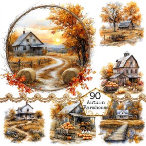 JPEG Bundle de cliparts de ferme d'automne Clipart aquarelle instantanés Clipart automne automne Sublimation travaux manuels en papier Junk Journal Scrapbooking