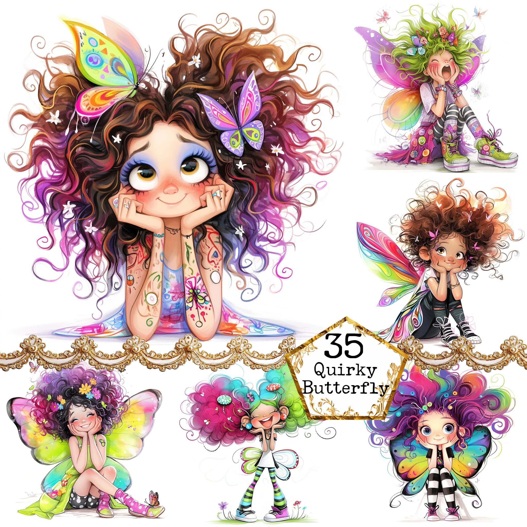 JPEG Quirky Fairy Clipart Bundle Whimsical Fairy Butterfly Wings Art ...