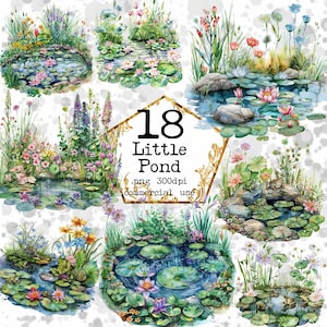 PNG Aquarell Teiche Clipart Bundle Landschaft Clipart Kommerzielle Nutzung Natur Clipart Sofort-Download Papier Handwerk Junk Journal Scrapbooking