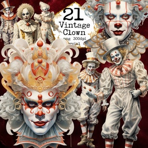 PNG Vintage blanco payaso clipart paquete antiguo circo clipart vintage clipart descarga instantánea artesanías de papel diario basura scrapbooking