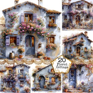 Watercolor Overgrown Cottage Clipart Bundle JPEG Floral Clipart Digital Backgrounds Instant Download Paper Crafts Junk Journal Scrapbooking