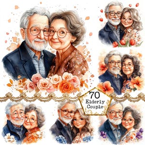 JPEG Acquerello Anziani Coppie Clipart Bundle Carini Amanti Partner San Valentino Download immediato Artigianato di carta Diario spazzatura Scrapbooking