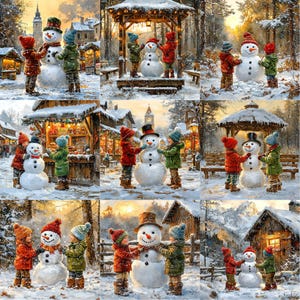 JPEG Snowman and Kids Scrapbook Images Winter Graphics Festive Printable Cottagecore Instant Download Paper Crafts Junk Journal Scrapbooking image 8