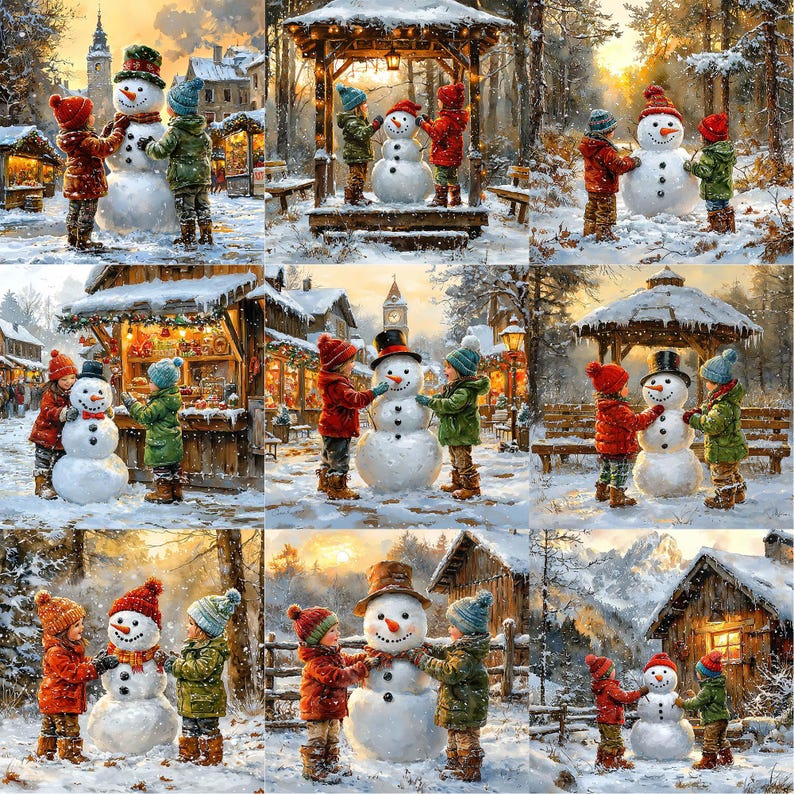 JPEG Snowman and Kids Scrapbook Images Winter Graphics Festive Printable Cottagecore Instant Download Paper Crafts Junk Journal Scrapbooking image 8