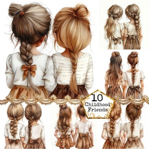 JPEG Aquarela Meninas Melhores Amigos Clipart Pacote JPEG Amizade Clipart Download instantâneo Papel Artesanato Junk Journal Scrapbooking