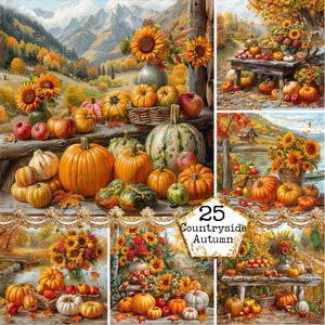 JPEG JPEG Fall clipart - Watercolor pumpkin harvest farm Halloween autumn garden pumpkin harvest JPEG Paper Crafts Junk Journal Scrapbooking