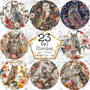 PNG Aquarell Eule Kreis Sublimation Designs Clipart Bundle Blumen Eule Clipart Sofortiger Download Papier Handwerk Junk Journal Scrapbooking