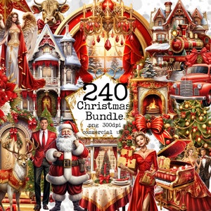PNG Weihnachtsclipart-Bundle: verschiedene PNG Bilder, passende Farbschemata, Weihnachtsgeschenke Sofort Download für Papier, Basteln, Scrapbooking
