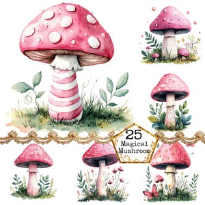 Bundle de cliparts aquarelle champignon magique, clipart fée champignon lumineux, téléchargement immédiat, travaux manuels en papier, journal indésirable, scrapbooking