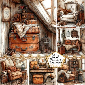 JPEG Vintage Traveler's Essentials Graphics Reistassen Gezellige Traveler's Corner Art Instant Download Paper Crafts Junk Journal Scrapbooking
