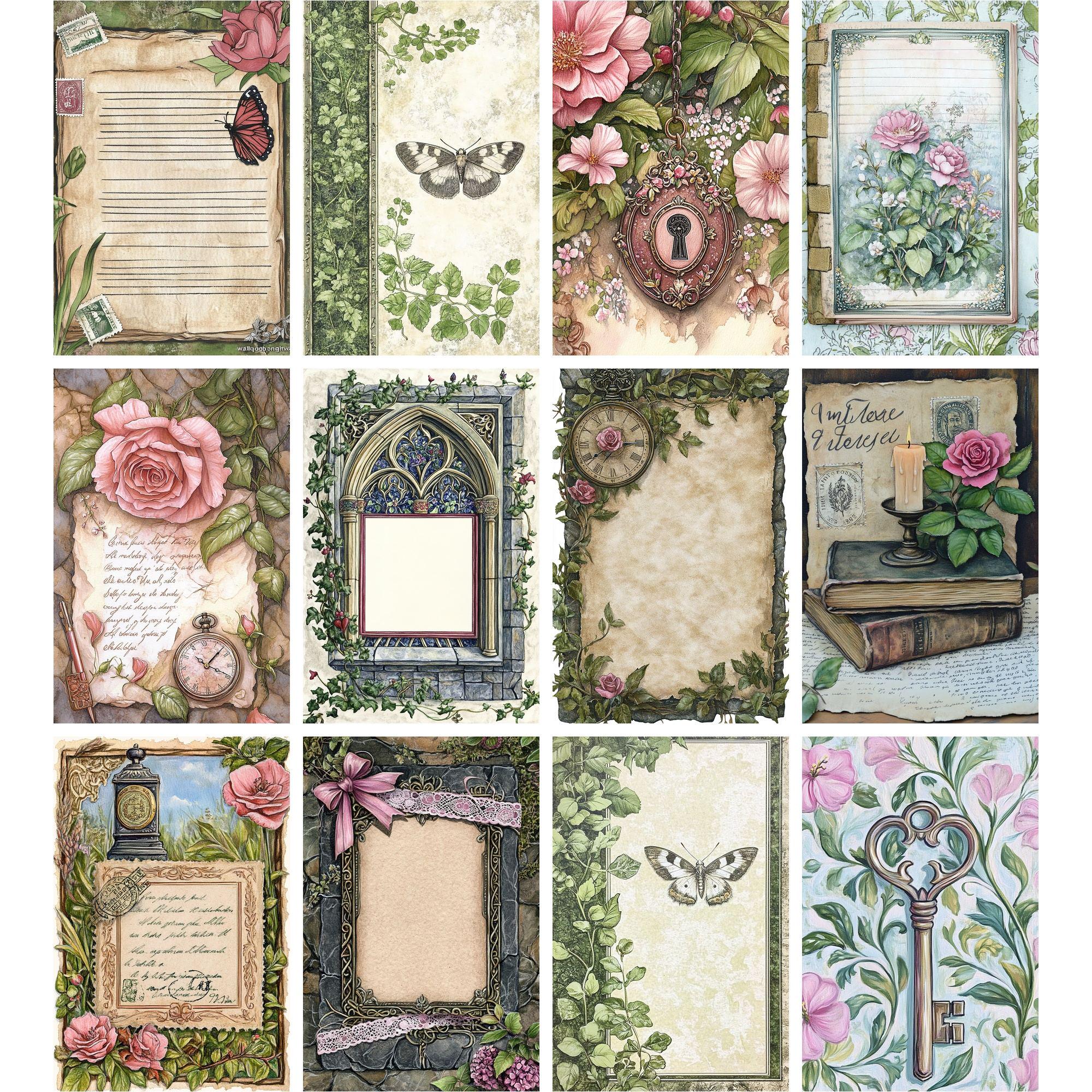 210 Secret Garden Junk Journal Kit, Vintage Scrapbook Printable, Floral ...