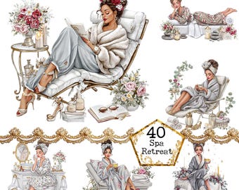 Spa Retreat - Watercolor Clipart Bundle PNG + JPEG format Paper Crafts Junk Journal Scrapbooking