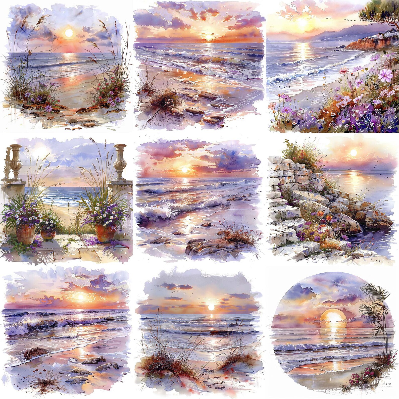 Collection Jpeg JPG Seaside Charm: Mediterranean Sunset Clipart Collection JPEG Wild ...