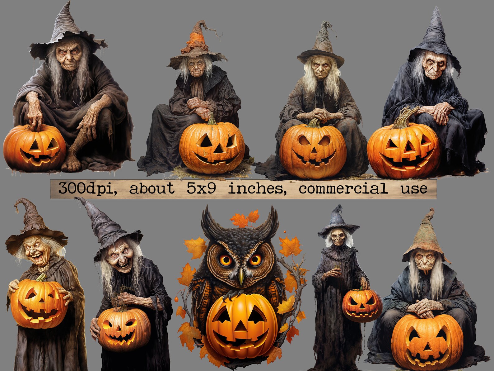 PNG Old Witch Watercolor Clipart Bundle Pumpkin PNG Fantasy Clipart ...
