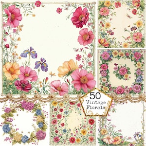 JPEG Spring Floral Frames Clipart Bundle Floral Background Flower Element Wild Flower Instant Download Paper Craft Junk Journal Scrapbooking