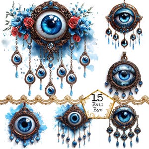 Pacote de clipart turco JPEG Evil Eye Vintage Jeweled Eye Clipart Uso comercial Download instantâneo Papel Artesanato Junk Journal Scrapbooking