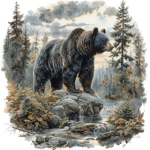 Black Bear and Mountain Forest Clipart Bundle JPEG Commercial Printable Background Instant Download Paper Crafts Junk Journal Scrapbooking image 4