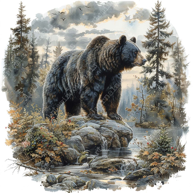 Black Bear and Mountain Forest Clipart Bundle JPEG Commercial Printable Background Instant Download Paper Crafts Junk Journal Scrapbooking image 4