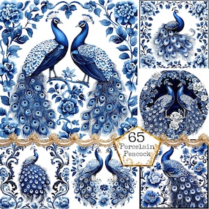 JPEG Antique Peacock Tiles Clipart Bundle Peacock Mediterranean Tiles Ceramic Tiles Download immediato Paper Crafts Junk Journal Scrapbooking