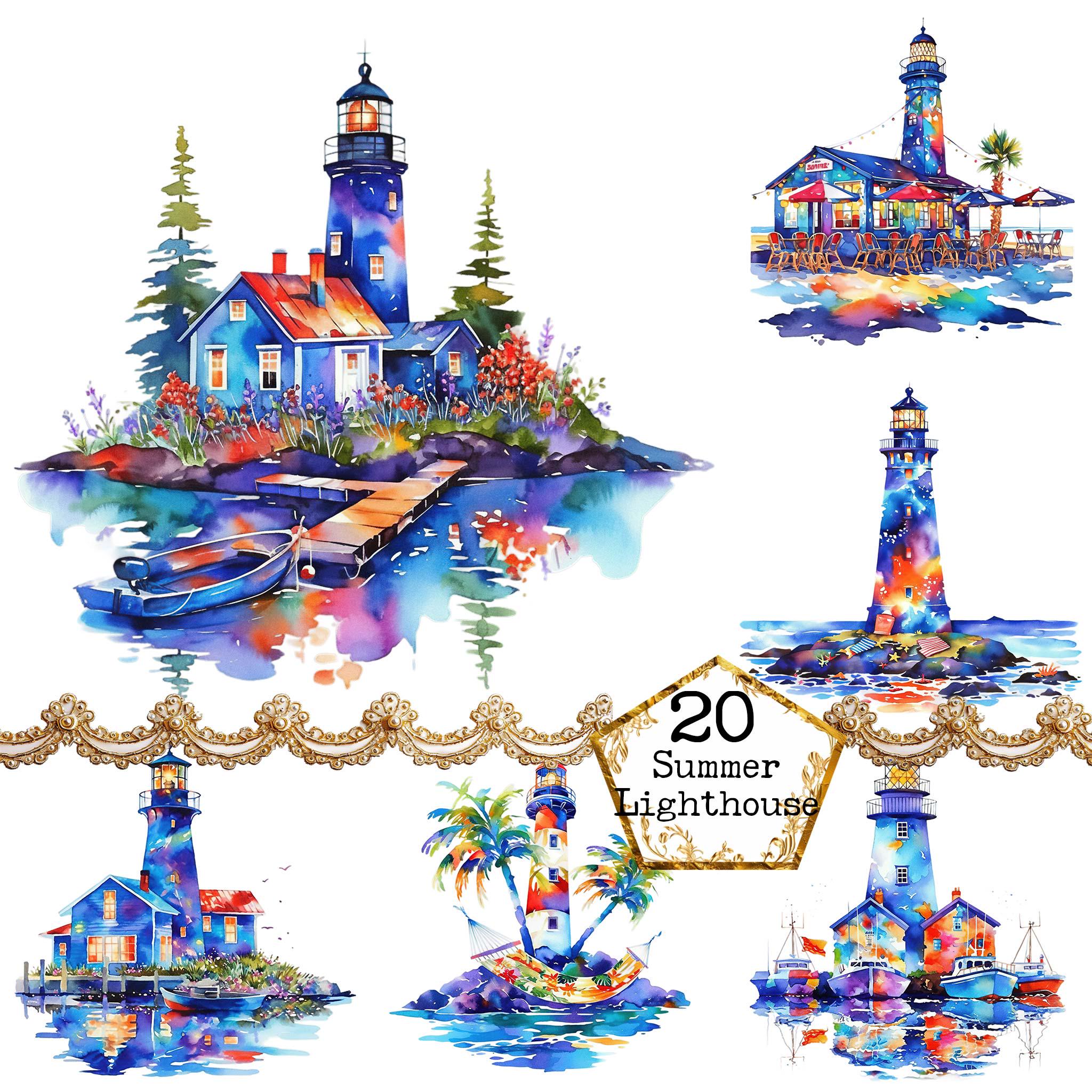 Lighthouse - Watercolor Clipart Bundle PNG + JPEG Format Paper Crafts ...