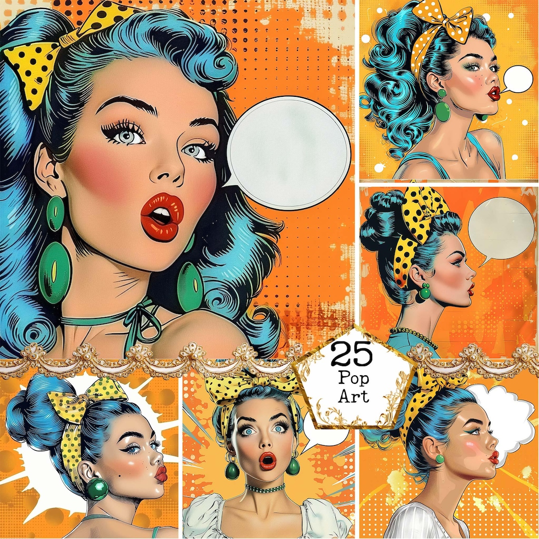 JPEG Retro Comic Style Pop Art Girls Bundle Pop Art Girl Clip Art Retro ...